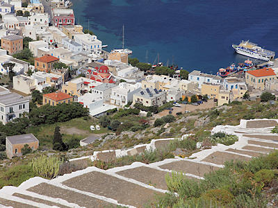 Blick auf Platanos, dem Hafenort von Leros